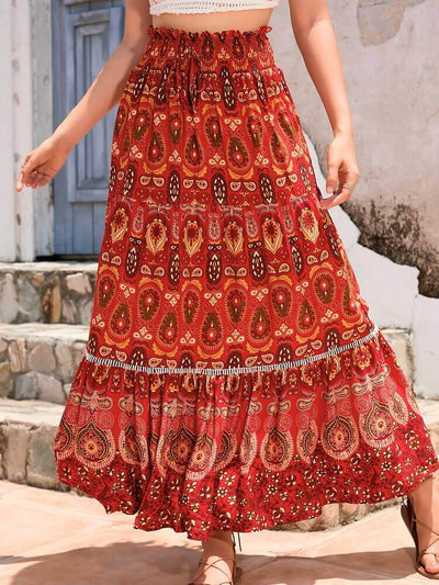 Dames Maxirok Bohemian Print Volledig Gevoerd Elastische Tailleband Vloeiend Model