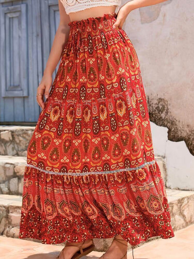 Dames Maxirok Bohemian Print Volledig Gevoerd Elastische Tailleband Vloeiend Model