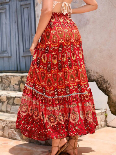 Dames Maxirok Bohemian Print Volledig Gevoerd Elastische Tailleband Vloeiend Model