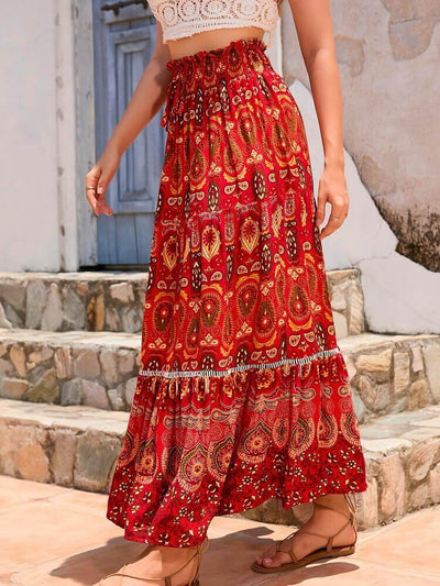 Dames Maxirok Bohemian Print Volledig Gevoerd Elastische Tailleband Vloeiend Model