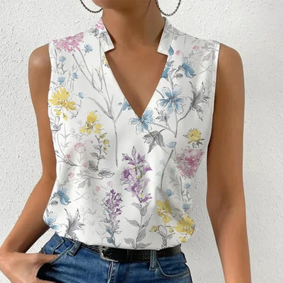 Dames Blouse Mouwloos V hals Luchtig en Elegant Bloemenpatroon