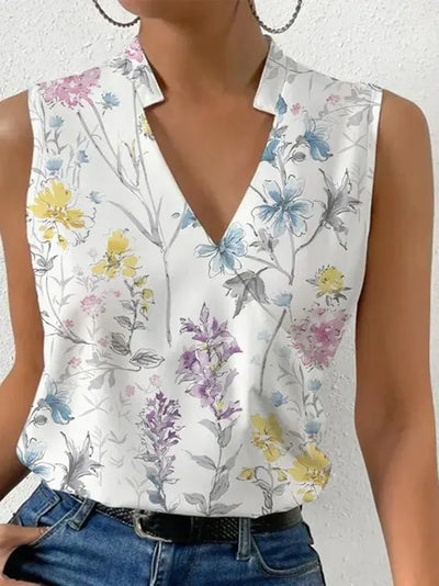Dames Blouse Mouwloos V hals Luchtig en Elegant Bloemenpatroon