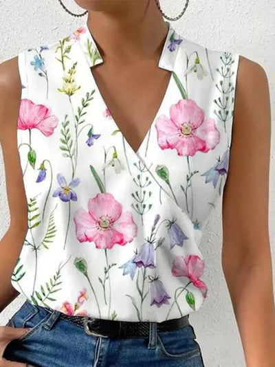 Dames Blouse Mouwloos V hals Luchtig en Elegant Bloemenpatroon