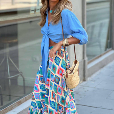 Dames Maxi Rok Lichtgewicht Wijd Uitlopend Gelaagd Geometrische Print