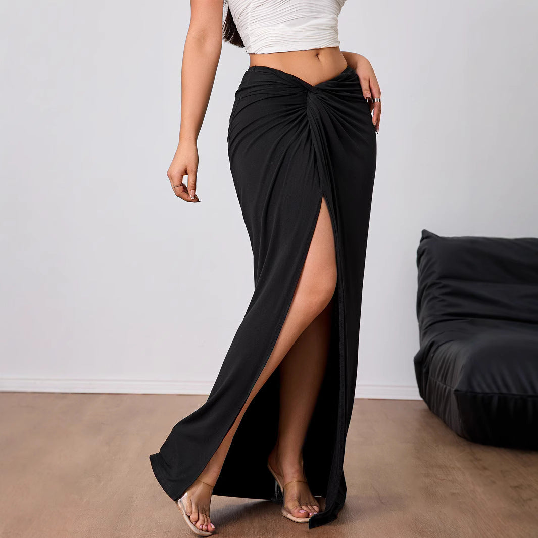 Dames Midirok Hoge Taille Elegante Ruches Voorzijde Split Gedrapeerd Model