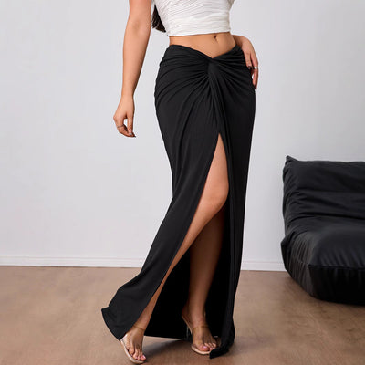 Dames Midirok Hoge Taille Elegante Ruches Voorzijde Split Gedrapeerd Model