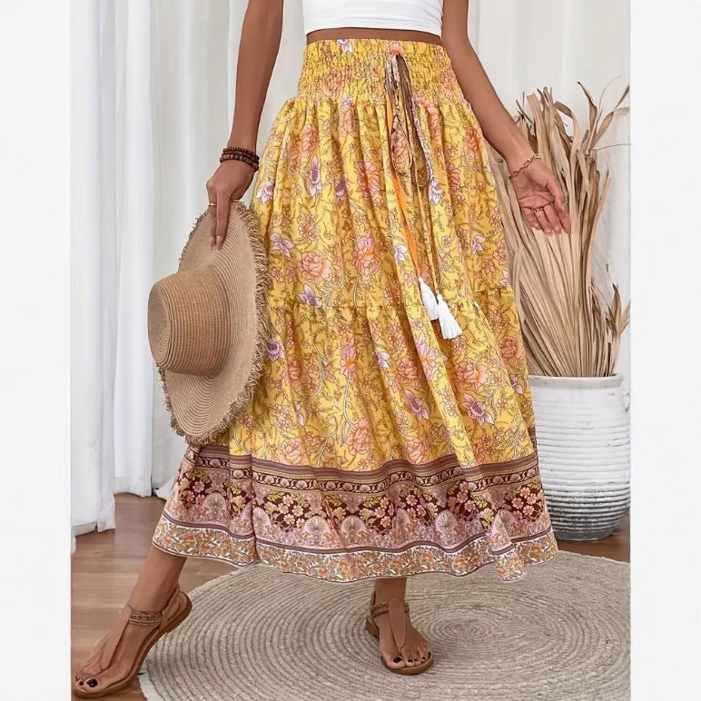 Dames Maxi Rok Katoenmix Boho Stijl Elastische Taille Gelaagd en Lichtgewicht