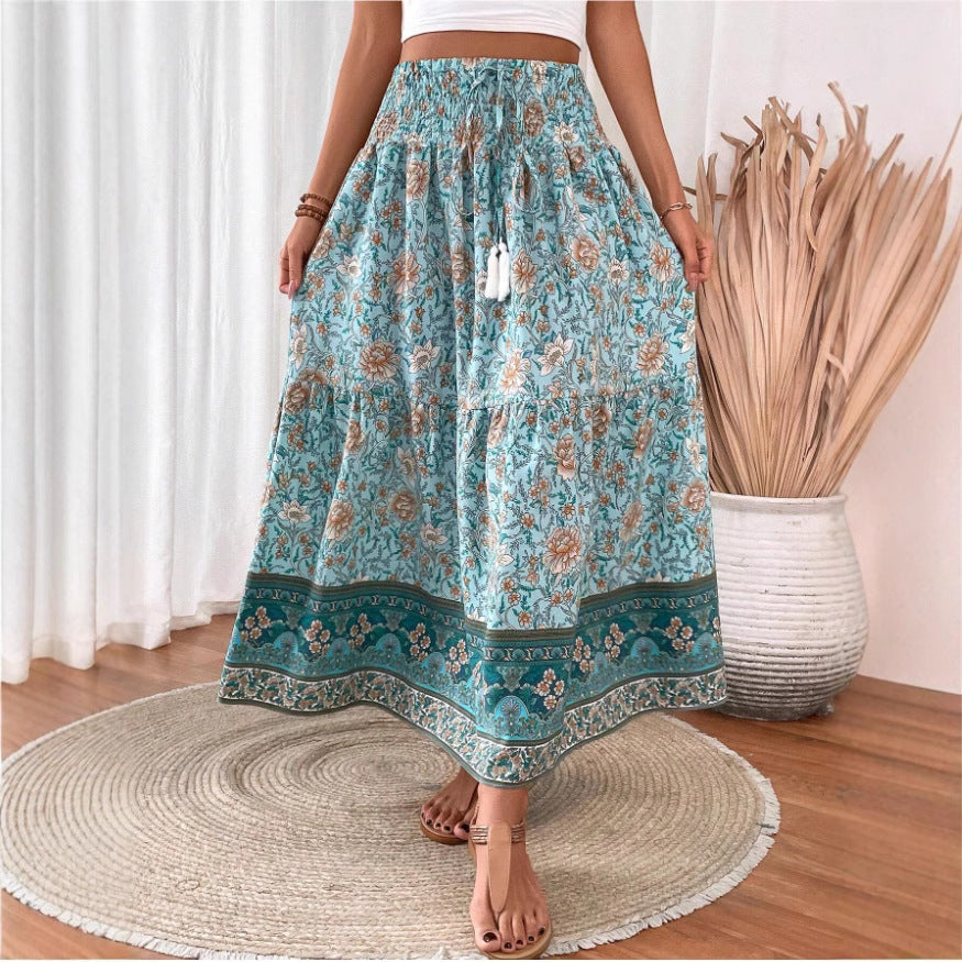 Dames Maxi Rok Katoenmix Boho Stijl Elastische Taille Gelaagd en Lichtgewicht