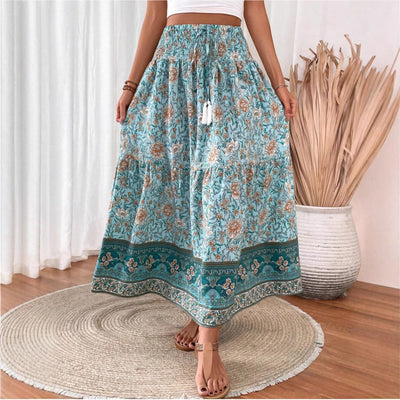 Dames Maxi Rok Katoenmix Boho Stijl Elastische Taille Gelaagd en Lichtgewicht