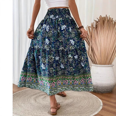 Dames Maxi Rok Katoenmix Boho Stijl Elastische Taille Gelaagd en Lichtgewicht