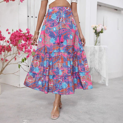 Dames Maxi Rok Bohemian Stijl Soepele Pasvorm Gelaagd Verstelbare Taille