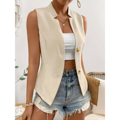 Dames Blouse Mouwloos Slim Fit Knoopsluiting Getailleerd Taillelengte