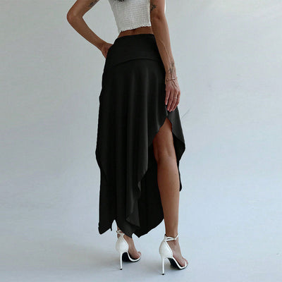 Dames Midi Rok Getailleerd Model Satijnlook Asymmetrische Zoom Ruches Taille