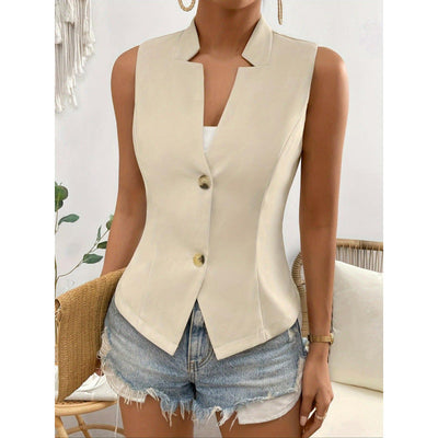 Dames Blouse Mouwloos Slim Fit Knoopsluiting Getailleerd Taillelengte