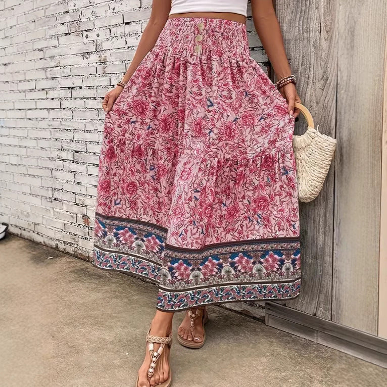 Dames Maxi Rok Katoenmix Boho Stijl Elastische Taille Gelaagd en Lichtgewicht