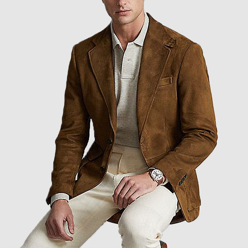Suède blazer voor heren Bruin slim fit casual formeel jasje