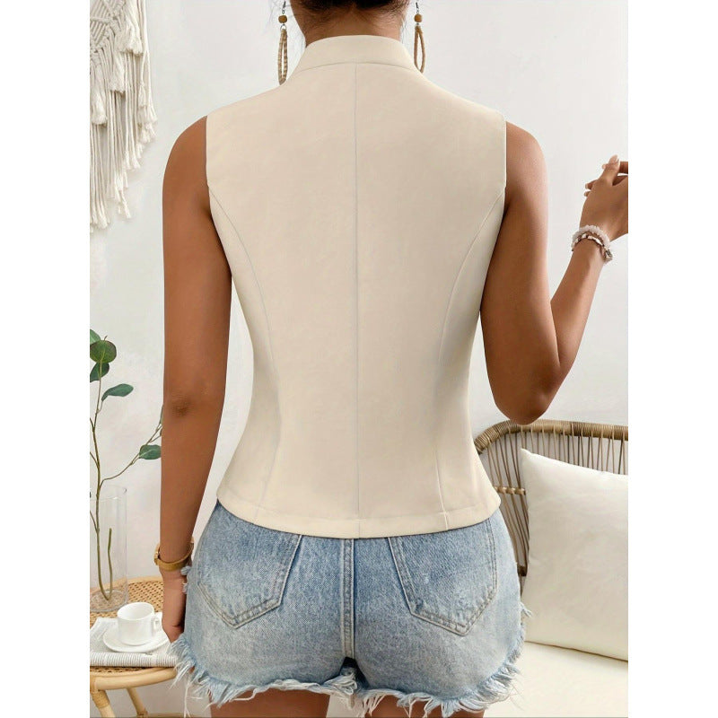 Dames Blouse Mouwloos Slim Fit Knoopsluiting Getailleerd Taillelengte