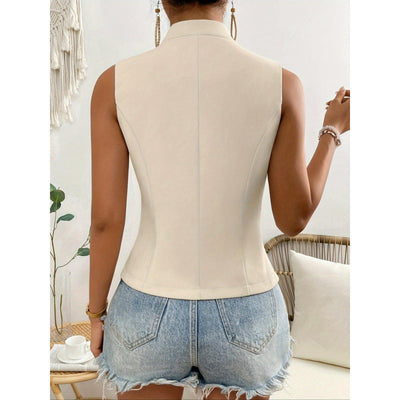 Dames Blouse Mouwloos Slim Fit Knoopsluiting Getailleerd Taillelengte