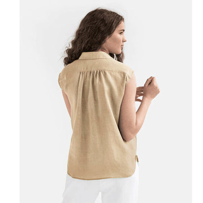 Dames Blouse Zonder Mouwen Katoen Linnen Relaxed Fit Knoopsluiting Kraag