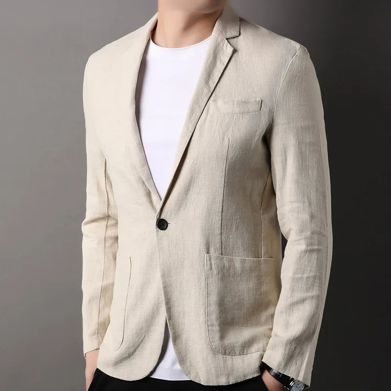Heren Blazer Slim Fit Natuurlijk Materiaal Enkel Knopen Semi-Formeel