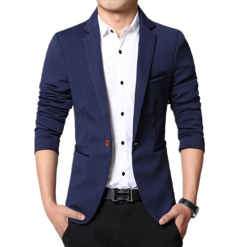 Heren Blazer Slim Fit Enkelrijig Notch Revers Lichtgewicht Elegante Stijl