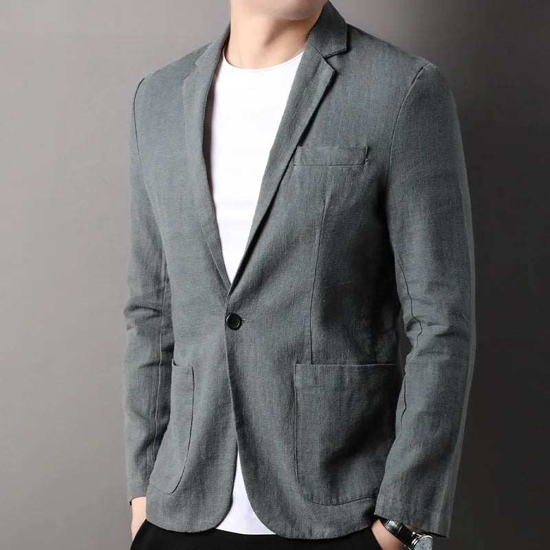 Heren Blazer Slim Fit Natuurlijk Materiaal Enkel Knopen Semi-Formeel
