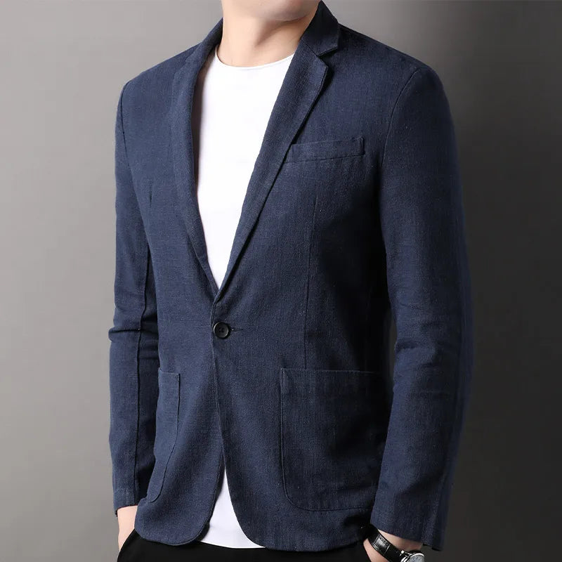 Heren Blazer Slim Fit Natuurlijk Materiaal Enkel Knopen Semi-Formeel